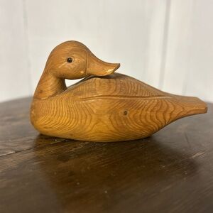 Handcrafted Wooden Duck Decoy Figurine - vintage Natural Wood - Cottage Decor